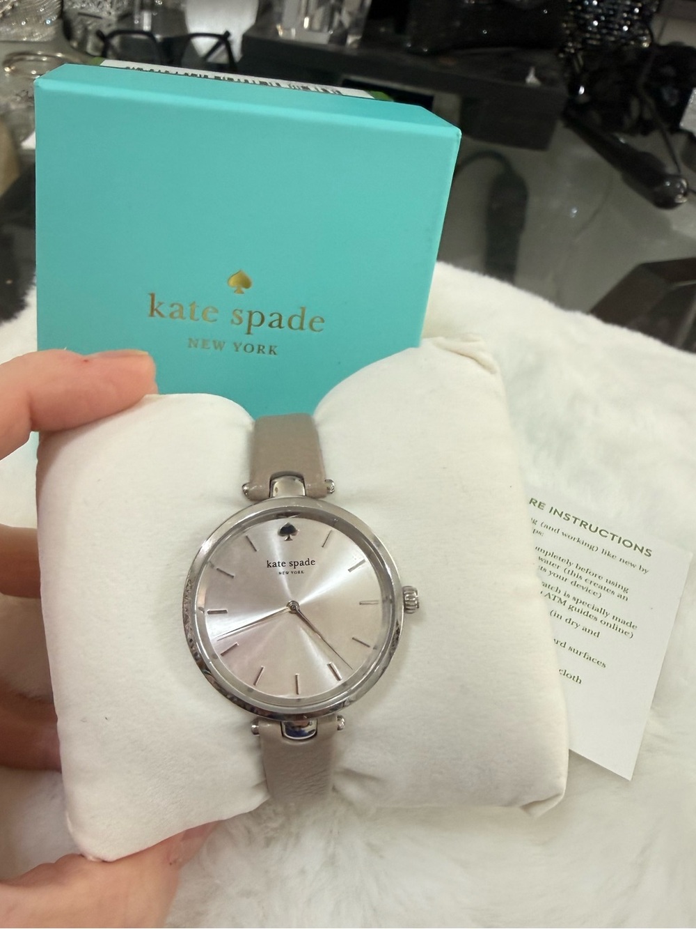 kate spade Silver Sunray Dial Taupe Leather Strap Watch